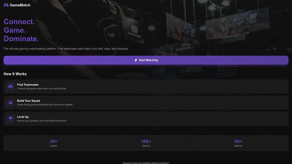 GameMatch home page